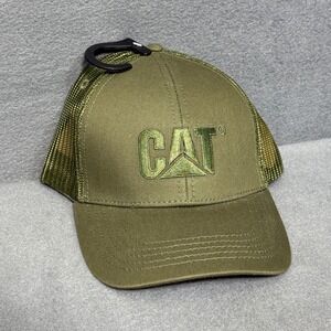 CAT Caterpillar Green Trucker Hat Mesh Snapback Cap Outdoor Workwear